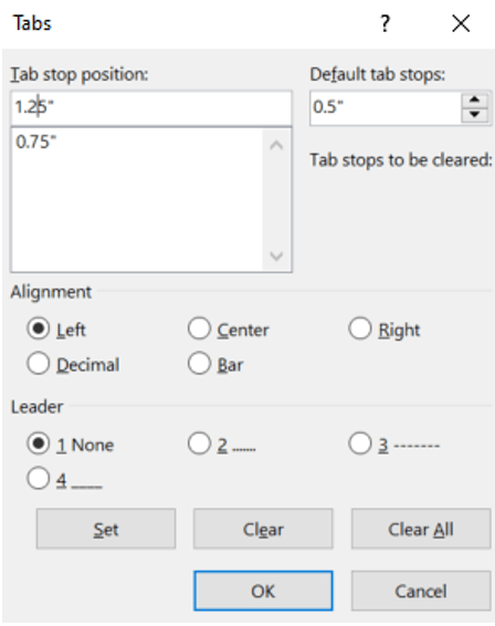 Setting Tab Stops Using the Tabs Dialog&nbsp;Box
