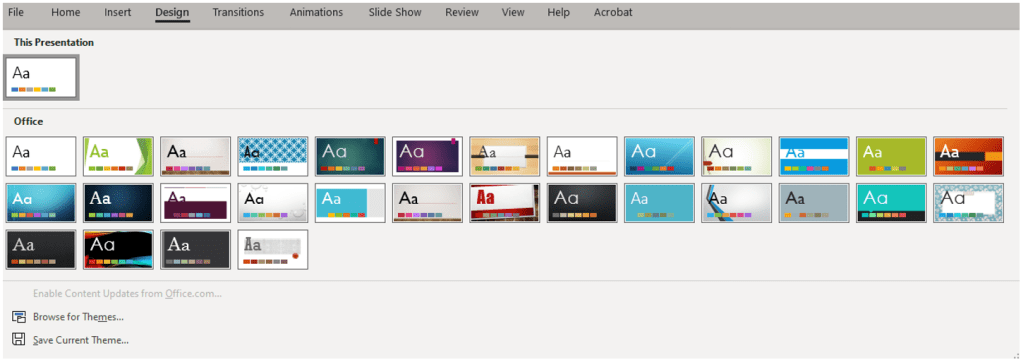 Preset Themes in&nbsp;PowerPoint